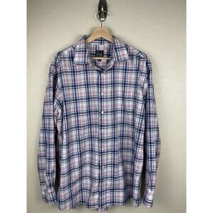Jos A Bank Mens Dress Shirt XL Tailored Fit Cotton Plaid Travelers Point
